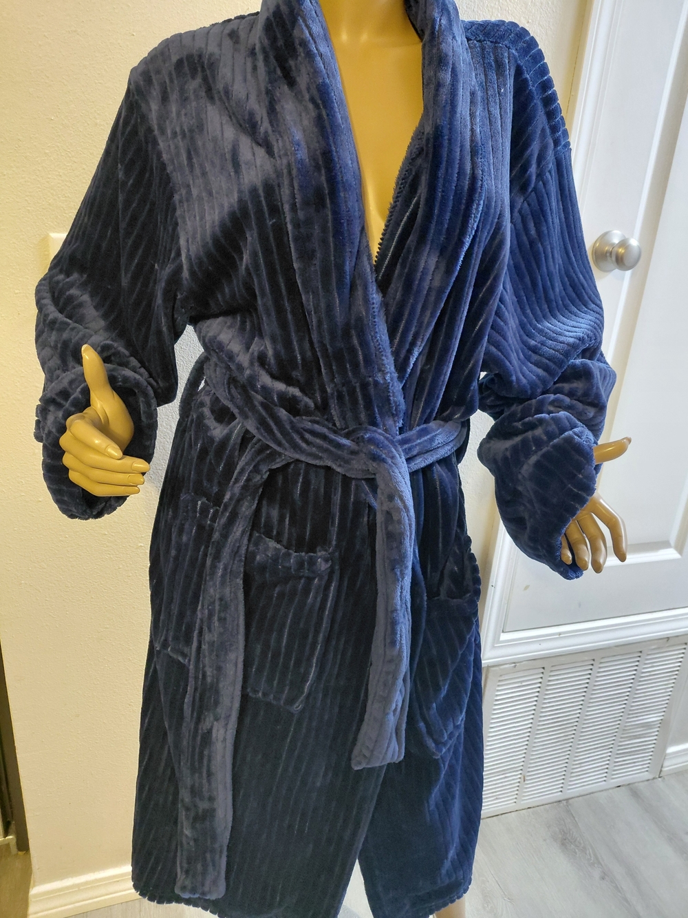 Plush Ribbed Navy Men/women Robe Jacket